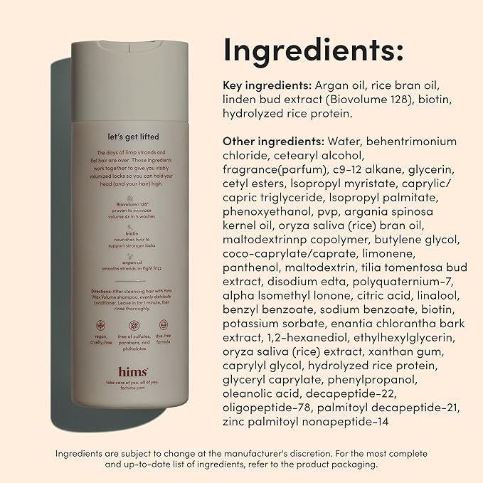 hims Max Volume Conditioner, 2 Pack - Volumizing Conditioner for Men with Biotin - Adds Lightweight Volume, Shine & Bounce - Citrus Spice - 2 x 6.4 fl oz-Velvo Beauty