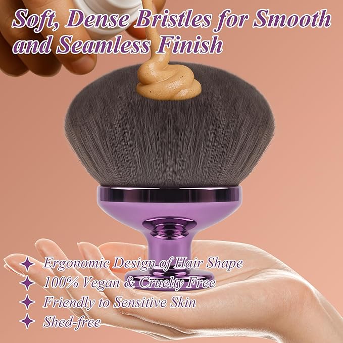 90MM Extra Large Self Tanner Kabuki Makeup Brush – Ultra Soft Dense Vegan Bristles for Body Makeup, Bronzer & Foundation–Applies Tanning Mousse, Lotion & Self Tanner,Wet & Dry (Purple)-Velvo Beauty