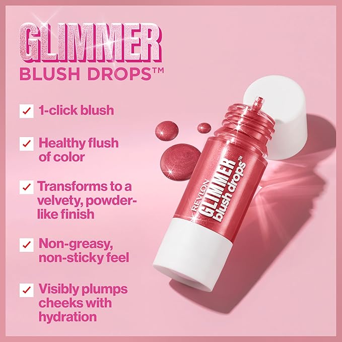 Revlon Glimmer Blush Drops, Liquid Blush for Cheeks, Liquid to Velvety Powder Finish, Glowy, High Pigment, 101 Coralicious, 0.32 fl oz-Velvo Beauty