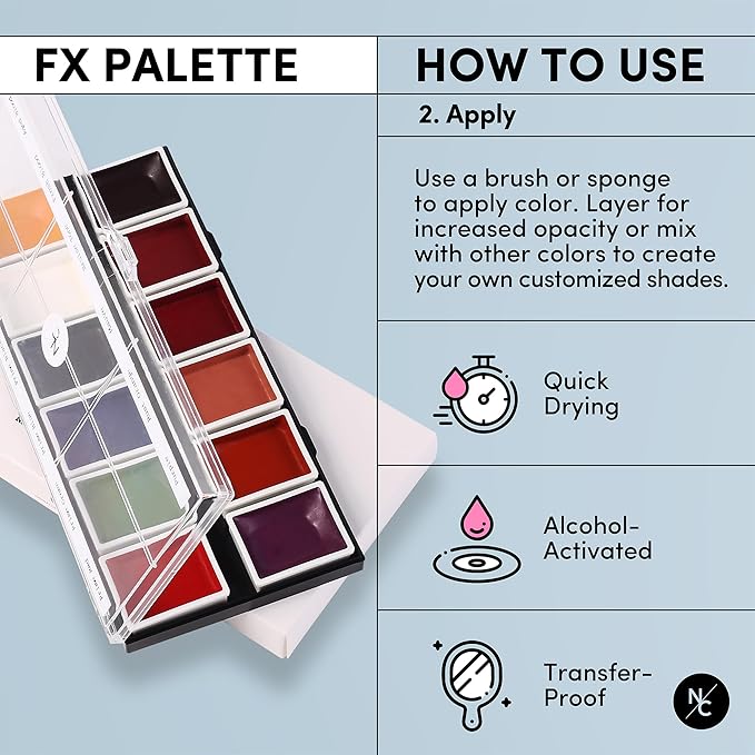 FX Alcohol-Activated Palette, Activator, and Remover Kit, Professional SFX Makeup Set Multicolor-Velvo Beauty