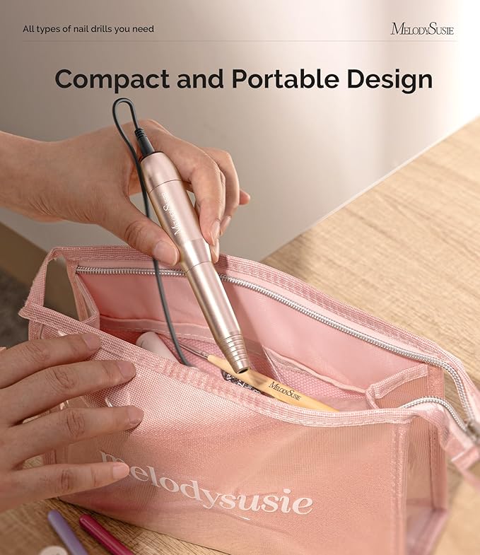 MelodySusie Electric USB Nail Drill Machine,PC120I Portable Electric Nail File Efile Set for Acrylic Gel Nails, Manicure Pedicure Tool with Nail Drill Bits Sanding Bands Gold-Velvo Beauty