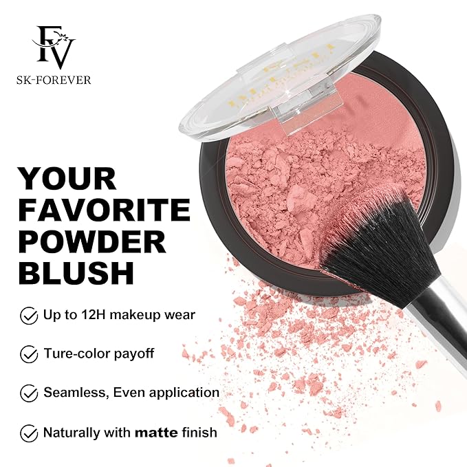 FV Long Lasting Powder Blush - Lightweight Smooth & Blendable Cheek Makeup, High Buildable Color, Transfer-Resistant Matte Finish (Pink Matte, 0.17 OZ)-Velvo Beauty