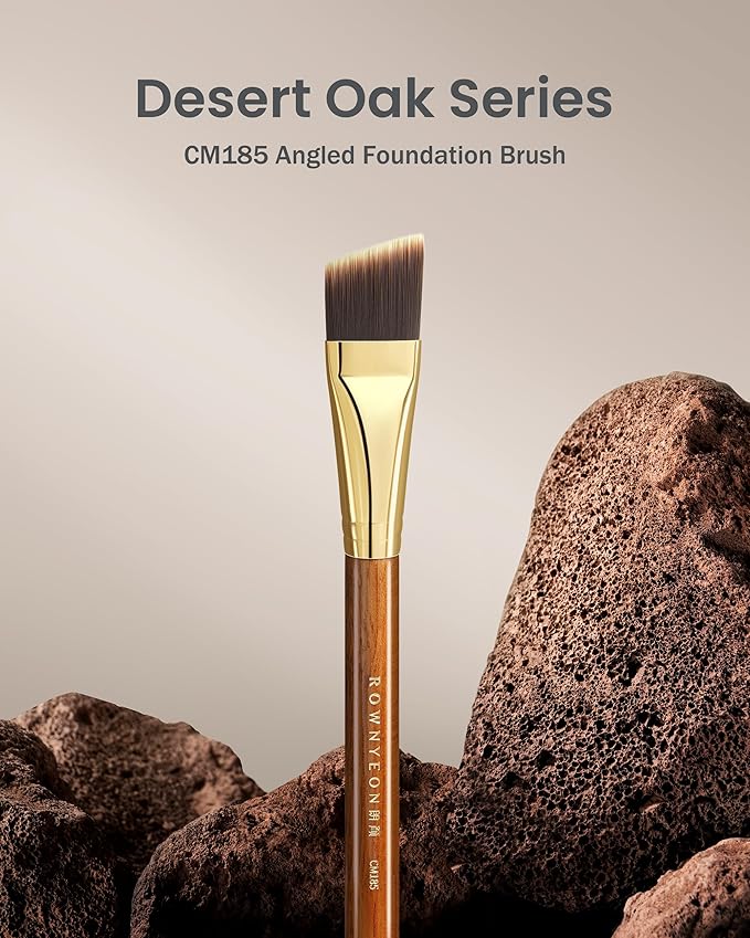 Desert Oak Series Angled Foundation Brush - 20mm Thin Contour Head for Cream/Stick Foundation, Precision Buffing & Detailing, Bubinga Handle & Brass Ferrule (CM 185)-Velvo Beauty