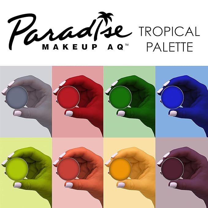Mehron Makeup Paradise Makeup AQ 8 Color Tropical Palette | Magnetic Refillable Body Paint & Face Paint Palette | Professional Water Activated Makeup for Costumes, SFX, Halloween, & Cosplay-Velvo Beauty