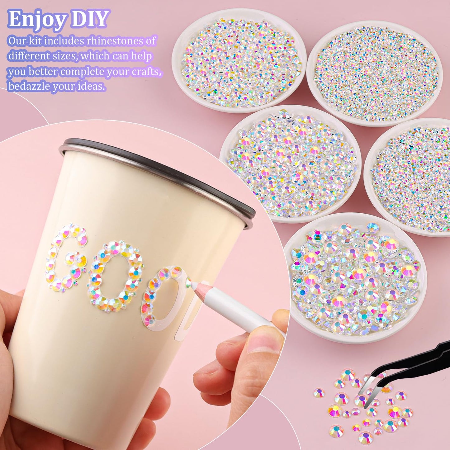 30000Pcs Resin Jelly Rhinestones with Tweezers for Crafting, Transparent AB Flatback Gems, Bedazzling Crystal with 3Pcs 10ml B7000 Jewelry Glue for DIY Crafts Clothing Tumblers Shoes Fabric Nail Art-Velvo Beauty