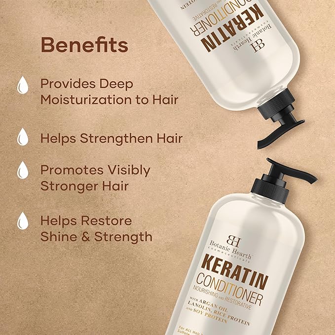 Botanic Hearth Keratin Conditioner with Argan Oil - Sulfate-Free Hair Treatment for All Hair Types, Normal, Dry or Damaged, Color Treated - 16 fl oz-Velvo Beauty