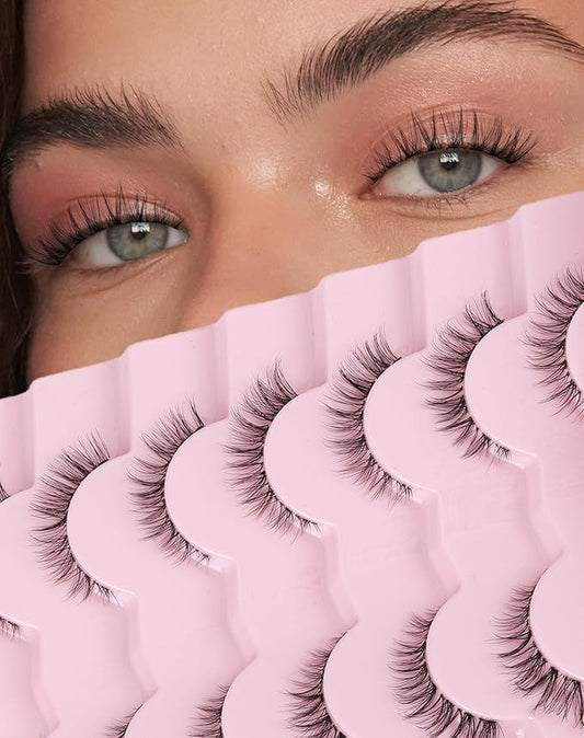 Wispy Cat Eye Lashes Demi Wispies Eyelashes C Curl False Lashes Clear Band Lashes Short False Eyelashes Natural Mink Lashes 7 Pairs-Velvo Beauty