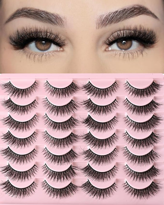 FARRED Cat Eye Lashes Short Natural Eyelashes Fluffy Wispy Lashes 14 Pairs False Lash Wispy Volume Fake Eyelash Faux Mink Strip Lashes Pack for Daily Makeup (F13 | 7-14 mm)-Velvo Beauty
