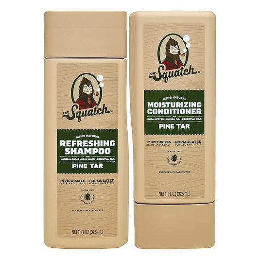Dr. Squatch Natural Hair Bundle for Men - Healthy, Full Looking Hair - Pine Tar Shampoo (11 fl oz), Pine Tar Conditioner (11 fl oz)-Velvo Beauty