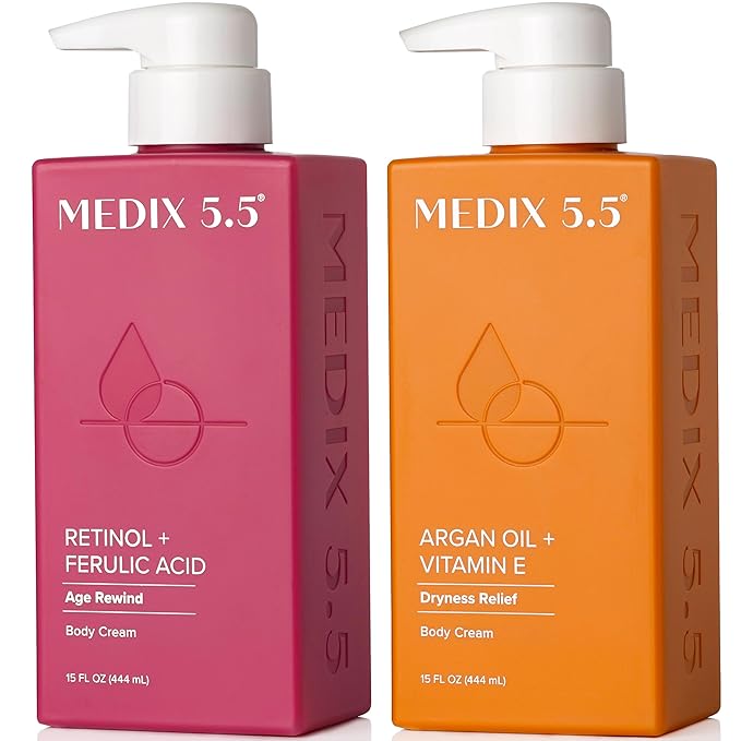 Medix 5.5 Retinol Body Lotion + Argan Oil Cream 2PC Skin Care Set Body & Face Moisturizer | Firming Body Lotion Bundle Reduces Look Of Wrinkles, Cellulite, Crepey Skin, & Uneven Skin Tone, 2PC-Velvo Beauty
