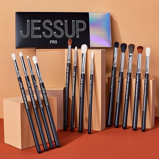 Jessup Eye Makeup Brushes Set Professional Blending Brush for Makeup Eyeshadow 13pcs Premium Synthetic Blender Brush Makeup Black T338-Velvo Beauty