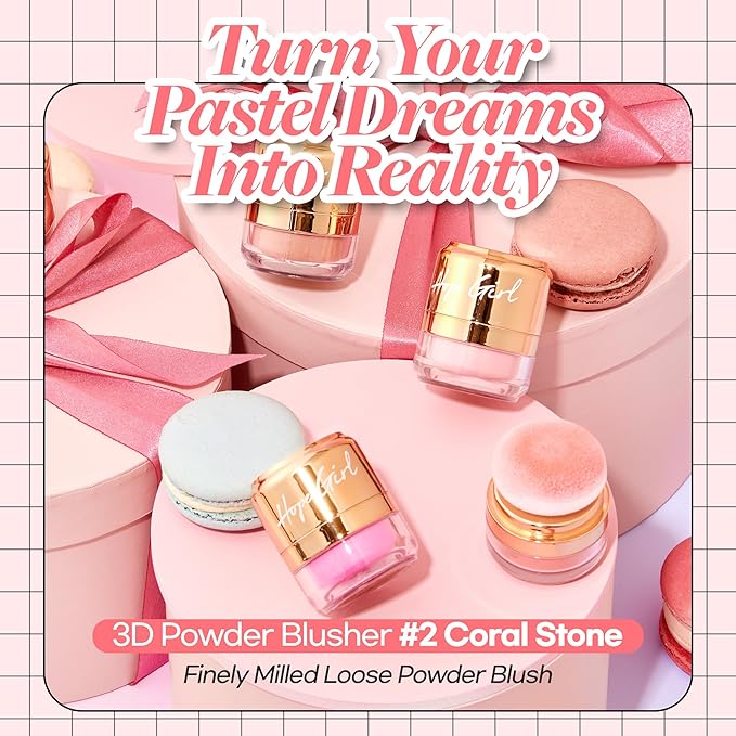 Hope Girl 3D Powder Blusher 0.17oz | Skin-Loving Korean Mini Blush for Cheeks and Eye Makeup w/Allantoin | K Beauty Cool Toned Vibrant Sunkissed Fine Powder Makeup Blush Cosmetics (#02 Coral Stone)-Velvo Beauty
