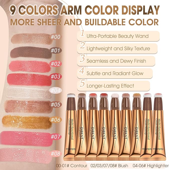 Liquid Highlighter Beauty Wand, Cream Liquid Highlighter Stick with Cushion Applicator, Lightweight Blendable, Long Lasting Silky Cream Highlighter Stick Contour Wand, Natural Face Shimmer Finish | 4# Highlight Pearl White-Velvo Beauty