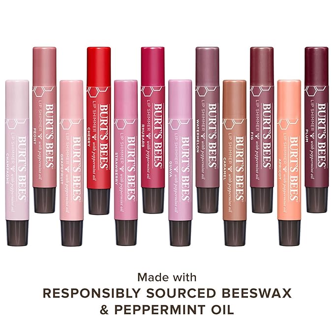 Burt's Bees Shimmer Lip Tint Set, Tinted Lip Balm Stick, Moisturizing for All Day Hydration with Natural Origin Glowy Pigmented Finish & Buildable Color, Peony (4-Pack)-Velvo Beauty