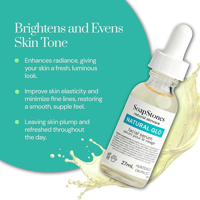 Soapstones Natural Glo Facial Serum - Niacinamide and Hyaluronic Acid Vitamin C Serum - Bilberry, Sugar Cane, Maple, Lemon and Orange Extracts Infused Face Serum-Velvo Beauty