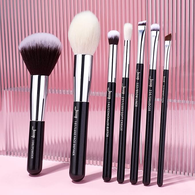 Jessup 25pcs Professional Makeup Brush Set Foundation Powder Concealer Eyeshadow Blending Blush Highlighter Natural-Synthetic Hair Brushes (Black/Silver)-Velvo Beauty