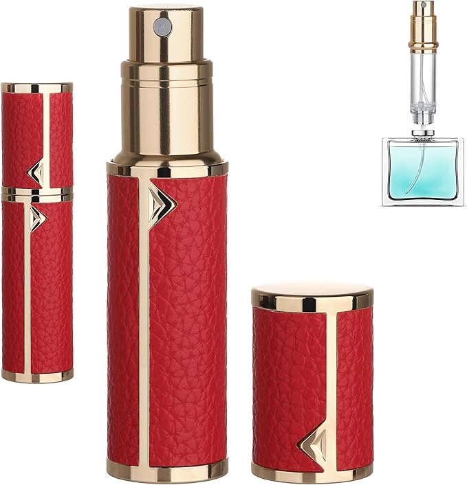 Refillable Travel Perfume Atomizer Bottle - 5ml Luxury Pocket Perfume Dispenser Pump, Travel Perfume Atomiser, Cologne Dispenser, Portable Size Sprayer Bottle for Traveling (Red)-Velvo Beauty