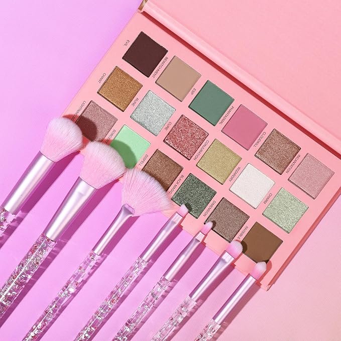 18 Colors Eyeshadow Palette With 7 pcs Soft Brushes Makeup Set High Pigmented Shimmer Matte Metallic Glitter Pink Nude Sage Green Eye Shadow Brush Make Up Kit for Women & Teen, Beginner & Pros-Velvo Beauty