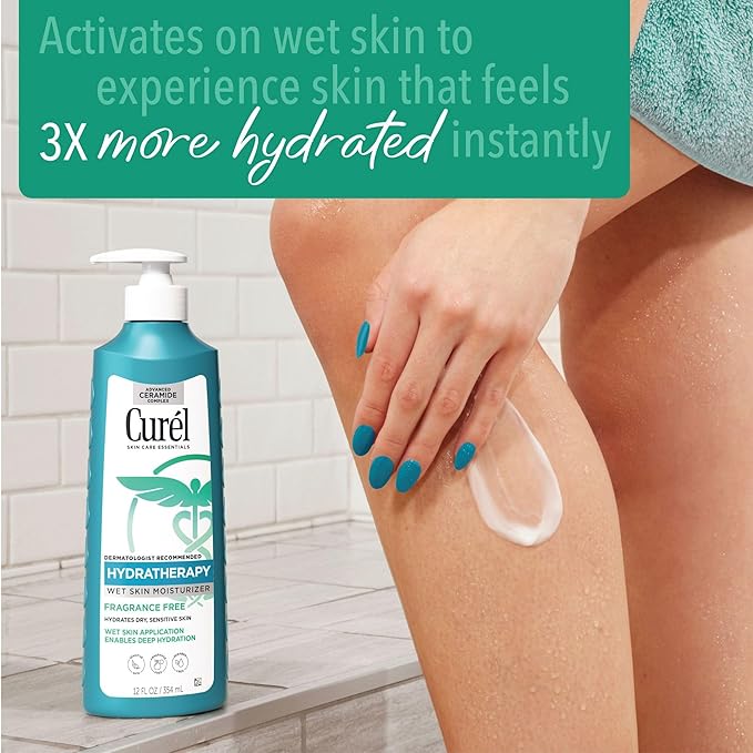 Curel Hydra Therapy In Shower Lotion, Itch Defense Body Moisturizer with Advanced Ceramide Complex, Vitamin E, & Oatmeal Extract, 12 Oz-Velvo Beauty