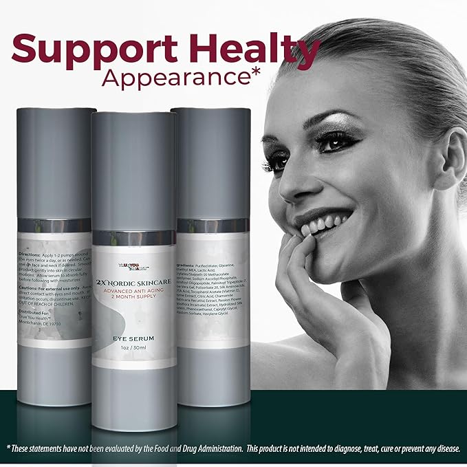 2x Nordic Skincare Serum - 2 Month Supply - Anti Aging Eye Serum - Contains Vitamin C for Dark Circles - Anti Aging Skincare Moisturizing Serum with Aloe Vera & Vitamin E - Improve Wrinkles & Eye Bags-Velvo Beauty