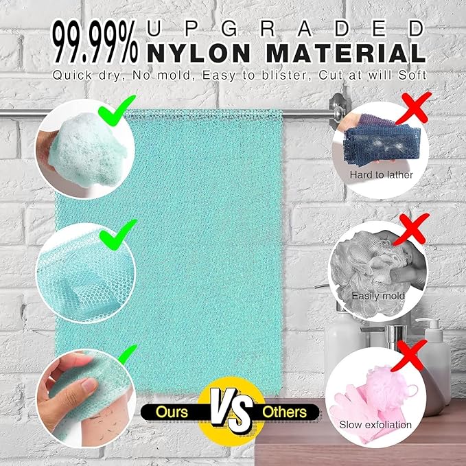 UJFQBH 2 Pieces African Bath Sponge African Net Long Net Bath Sponge Exfoliating Shower Body Scrubber Back Scrubber Skin Smoother,Great for Daily Use (Green)-Velvo Beauty