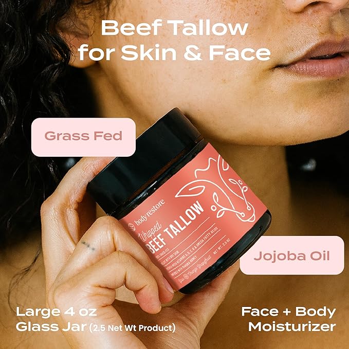 Body Restore Grass Fed Whipped Beef Tallow for Skin, Face, Body, Dry Skin - with Manuka Honey, Jojoba Oil, Birthday Gifts for Women, Men, Travel Essentials, Self Care - Citrus-Velvo Beauty