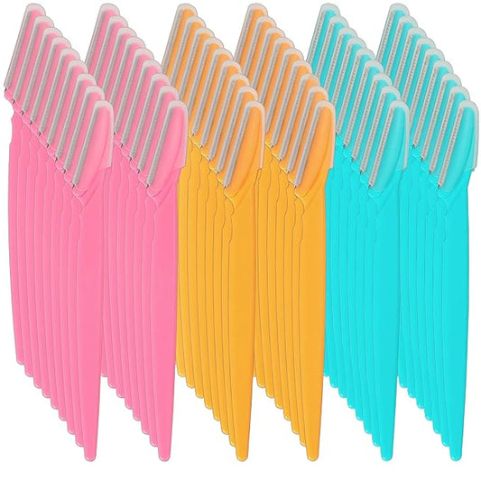 Eyebrow Razor, 54 Pcs Eyebrow Razors with Safety Cover, Face Razor for Women and Man Smooths Away Peach Fuzz, Easy to Use Eyebrow Knife for Trimming and Shaping Eyebrows(3 Colors)-Velvo Beauty