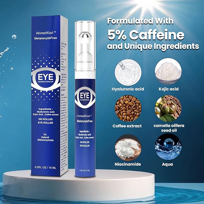 5% Caffeine Eye Serum and Under Eye Roller Cream with 360° Massage Ball for Dark Circles and Puffiness | Under Eye Bags Reduce Wrinkles & Fine Lines | Suitable for All Skin Types | Aloe Scented-Velvo Beauty