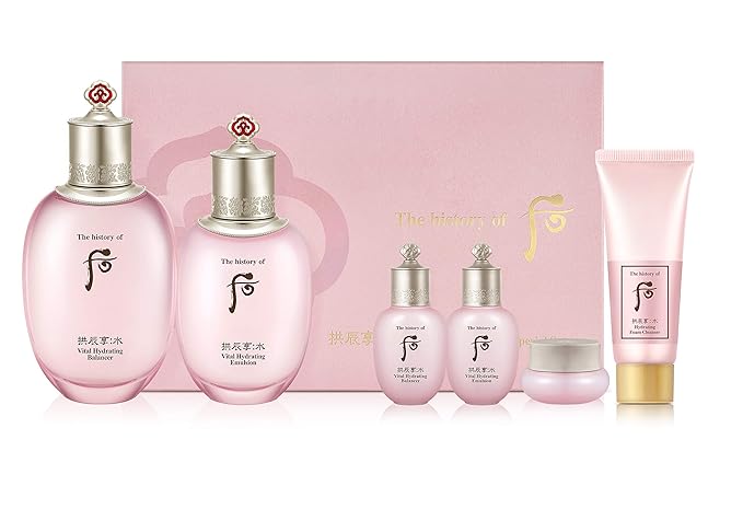 The History of Whoo Gongjinhyang Soo Vital Hydrating Special Set | Contains Gongjinhyang Soo Hydrating Balance (150ml + 20ml), Emulsion (110ml + 20ml), Cream (20ml) & Foam Cleanser (40ml),-Velvo Beauty