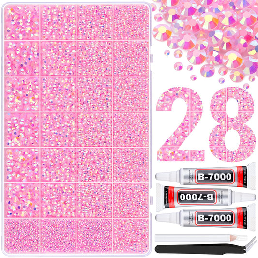 30000Pcs Resin Rhinestones for Bedazzling with 3Pcs B7000 Jewelry Glue, Light Pink AB Flatback Gems Rhinestones for Crafting, Clothing Tumblers Mugs Shoes Fabric Decor Nail Art-Velvo Beauty