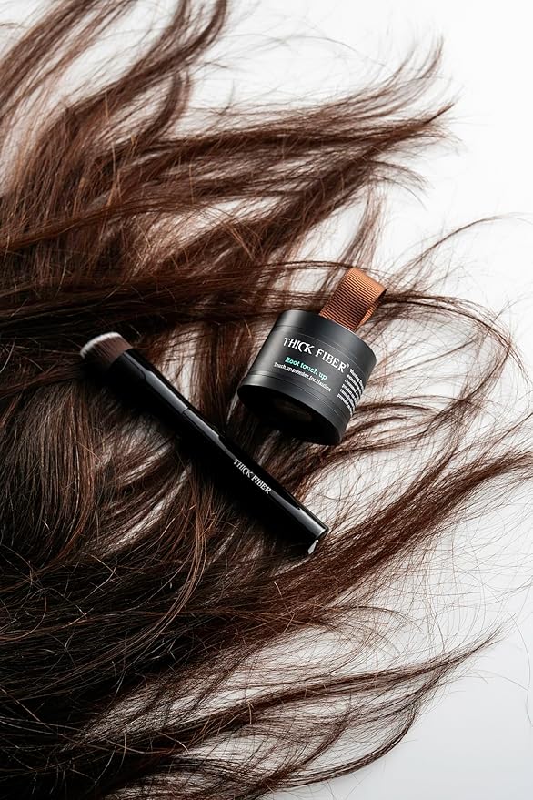 THICK FIBER Root Touch Up Powder - Water & Sweat Resistant Hair Loss Concealer Set for Thinning Hair Women, Includes Brush (Dark Brown)-Velvo Beauty