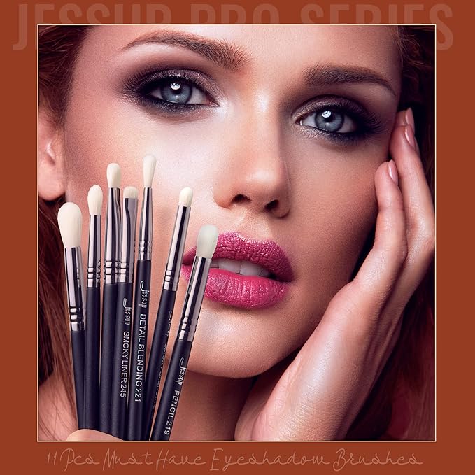 Jessup Eyeshadow Brush Set 11pcs Eye Makeup Brushes Set Professional Eye Shadow Brush Blending Brush Shader Crease Brush Black T340-Velvo Beauty