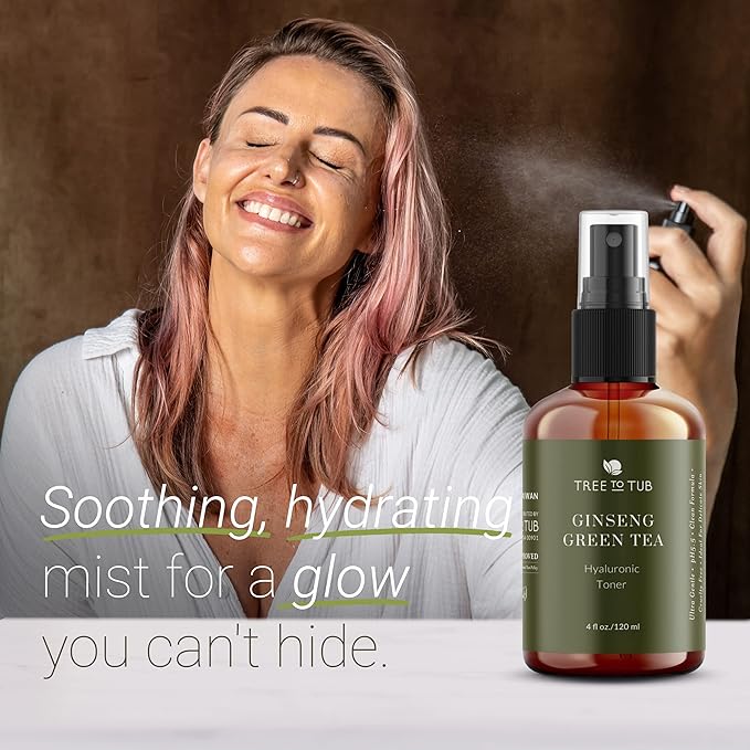 Deep Calming Toner Spray for Sensitive Skin by Tree To Tub—pH 5.5 Balanced, Face Priming and Hydrating with Hyaluronic Acid, Organic Witch Hazel, Rose Water, Ginseng, Green Tea, 4 oz-Velvo Beauty