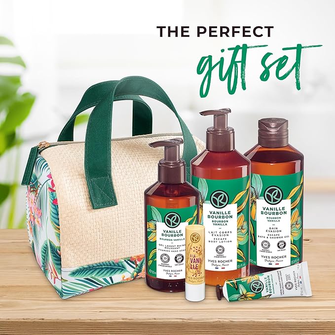 Yves Rocher Bain de Nature Vanilla 6-Piece Gift Set, Shower Gel, Hand Cream, Body Lotion, Lip Balm, Hand Soap & Vanity Bag, 6 Items-Velvo Beauty