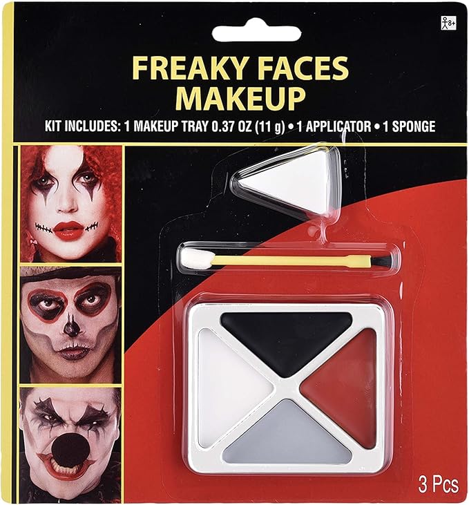 Freaky Faces Makeup Kit - 1 Count - Includes Makeup Tray, Applicator, & Sponge - Complete Spooky Makeup Tray, Easy-Apply Applicator & Soft Sponge for Perfect Scary Look-Velvo Beauty