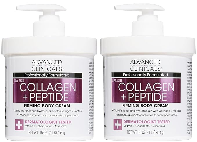 Advanced Clinicals Collagen Peptides Body Lotion & Face Moisturizer | Peptide Infused Collagen Lotion For Women & Men Helps Improve Look Of Crepe Skin, Wrinkles, & Uneven Dry Skin Texture, 2-Pack-Velvo Beauty