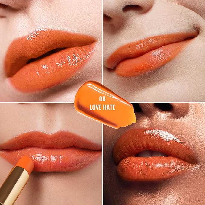 Oulac Orange Lipstick - Moisturizing Lip Stick Glossy Tinted Lip Balm, Sheer Shine Juicy Finish, Lightweight and Hydrating Formula for Dry Lip Care, Vegan 2.2g/0.07oz (08)-Velvo Beauty
