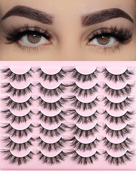 FARRED Cat Eye Lashes Short Natural Eyelashes 15mm Fluffy Wispy Strip Eyelash 14 Pairs Cute Natural Fake Lashes Packs Small Full Pestañas Set (F10 | 9-15mm)-Velvo Beauty