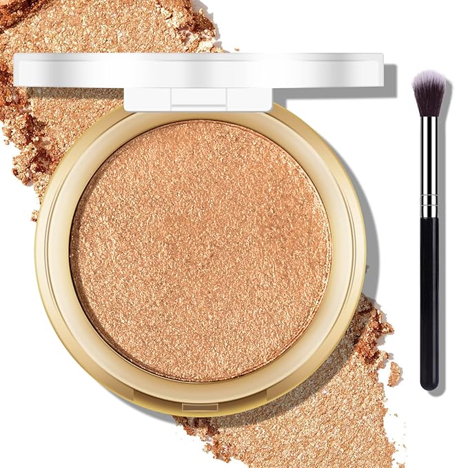 Baked Highlighter Powder Palette, Makeup Highlighter Powder Palette Sheer Shimmering Finish Face Highlighters Makeup Iluminadores de Maquillaje #06 Bronze Glow-Velvo Beauty