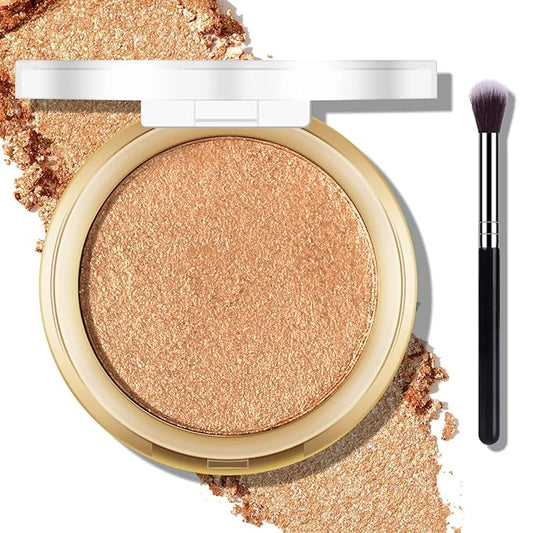 Baked Highlighter Powder Palette, Makeup Highlighter Powder Palette Sheer Shimmering Finish Face Highlighters Makeup Iluminadores de Maquillaje #06 Bronze Glow-Velvo Beauty
