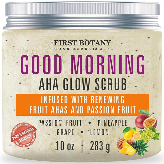 First Botany Body Scrub - Natural Exfoliating Salt Scrub & Body and Face Souffle helps with Moisturizing Skin, Acne, Cellulite, Dead Skin Scars, Wrinkles (10 fl oz, AHA Passion Fruit)-Velvo Beauty