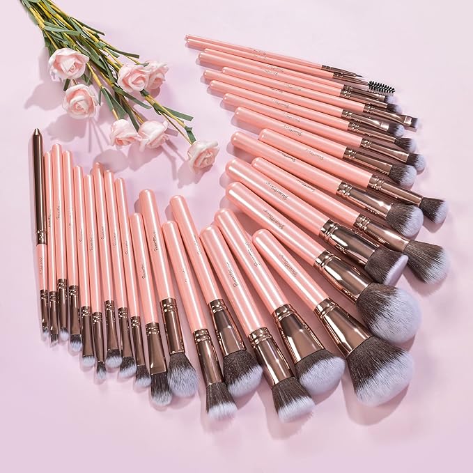 Bueart Design Labeled 30Pcs Professional Deluxe Makeup Brushes set with Extra large holder case for Foundation Face Blending Blush Concealers Eyeshadow-Velvo Beauty