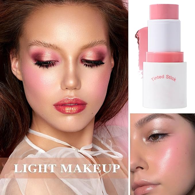 Cream Blush Stick with Brush and Makeup Sponge,Waterproof Multi Cream Makeup Stick,Lightweight,Long-lasting,2 in 1 Multi Blush for Cheeks & Lip Tint & Eyeshadow J-Velvo Beauty