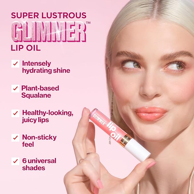REVLON Super Lustrous Glimmer Lip Oil, Moisturizing & Tinted, Shiny Finish, Made with Plant-Based Squalane, 008 Just Toasty, 0.13 fl oz-Velvo Beauty
