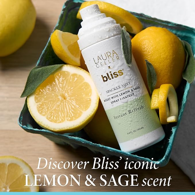 LAURA GELLER NEW YORK x Bliss Spackle Mist Boost with Lemon & Sage - Long-Lasting Dewy Skin Makeup Setting Spray - Brighten and Soothe Dull Skin-Velvo Beauty