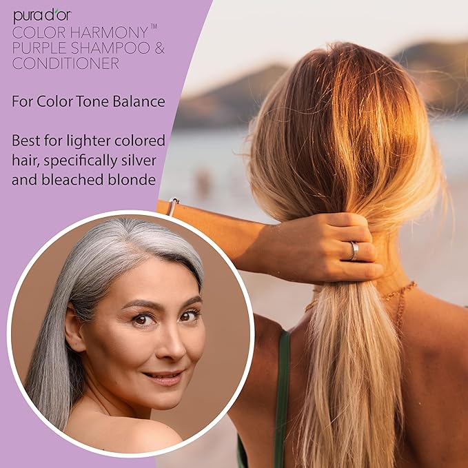 PURA D'OR Purple Shampoo & Conditioner (16oz x 2) ColorHarmony Biotin Set For Bleached, Blonde, Silver & Color Treated Hair - Keratin, Bamboo Fiber, No Sulfates - Men & Women-Velvo Beauty