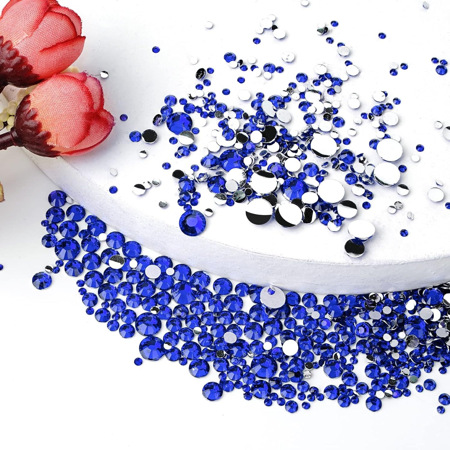 Canvalite 2784PCS Blue Rhinestones Flatback Gems, Nail Rhinestones Nail Art Gems with Glues, Pick Up Tweezers and Rhinestone Picker Dotting Pen, Nail Art Tools for Nails, Clothes, Face, Crafts-Velvo Beauty