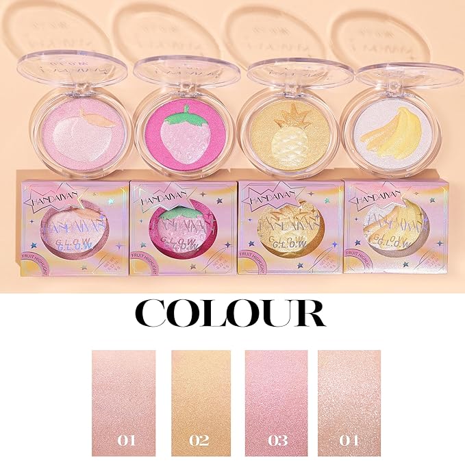 Face Highlighter Makeup Palette, Glossy Glitter Highlight Brightening Contouring Palette Natural Shiny Contour Makeup Illuminator Longlasting Lightweight, Blush&Highlighter (#03 Strawberry)-Velvo Beauty