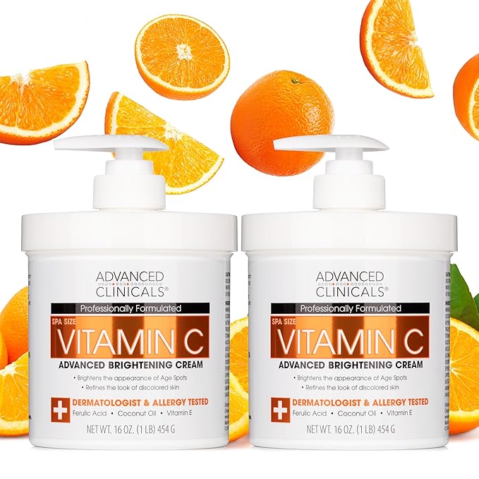Advanced Clinicals Vitamin C Face & Body Cream Moisturizing Skin Care Lotion, Anti Aging Vitamin C Skincare Moisturizer For Body, Face, Age Spots, Wrinkles, & Sun Damaged Skin, Large 16oz (2-Pack)-Velvo Beauty