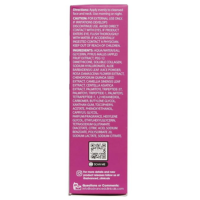 Advanced Clinicals Multi Peptides Serum For Face | Visible Anti Aging Hydrating Collagen Peptide Facial Serum With Vitamin E Helps Improve Look Of Wrinkles, Puffiness, & Uneven Skin Tone, 1.75 Fl Oz-Velvo Beauty